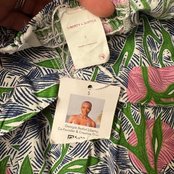 NWT Liberty & Justice Midi Dress Small Pink Green Tropical Resort Vacation - Picture 2 of 11